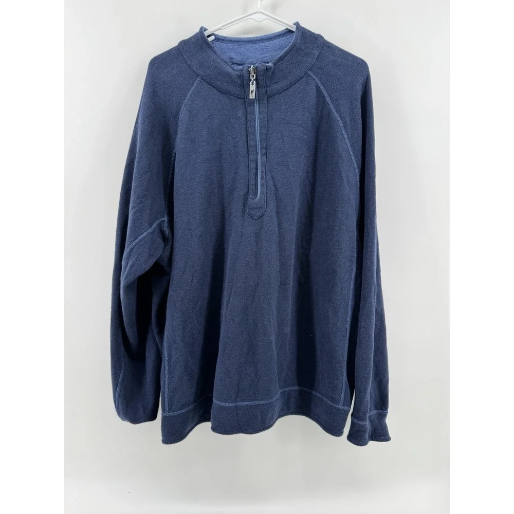 Tommy Bahama Mens Reversible 1/4 Zip Sweater Blue Heather‎ Sweatshirt Sz XL
